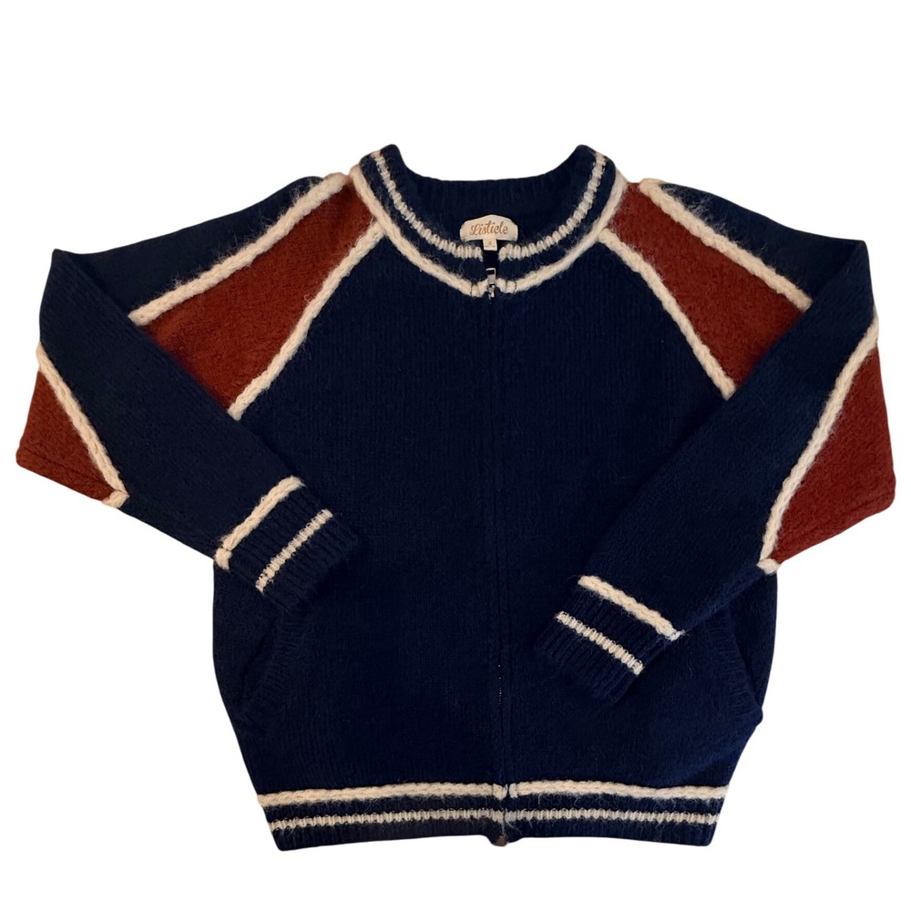 90s Y2K Grunge Retro Oversized Men S Navy Colorblock Full Zip Sweater Blue Red